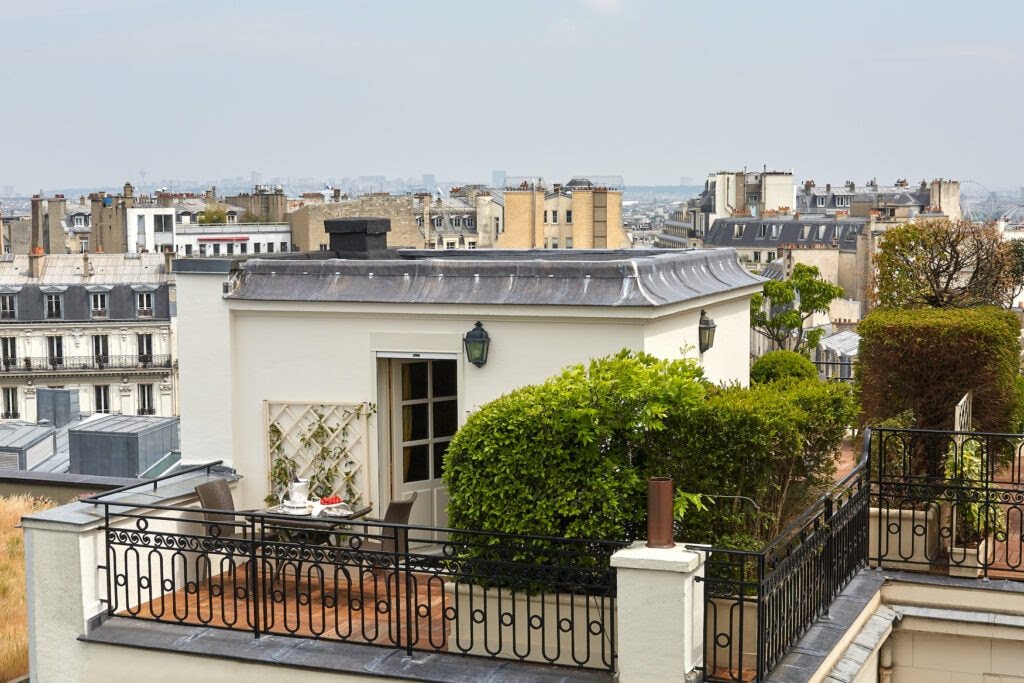 The private terrace of one of Hotel Raphael Paris’ duplex suites